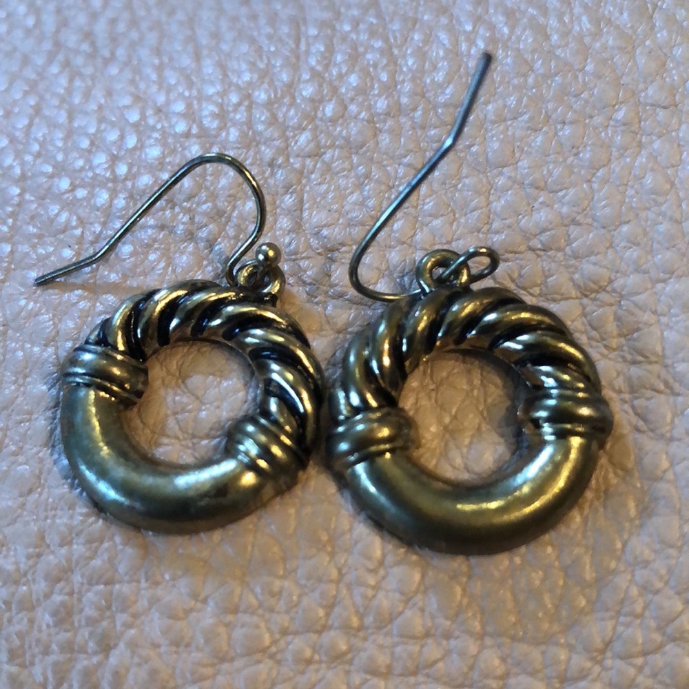 Vintage brass gold tone classic twists nautical style french hook earrings